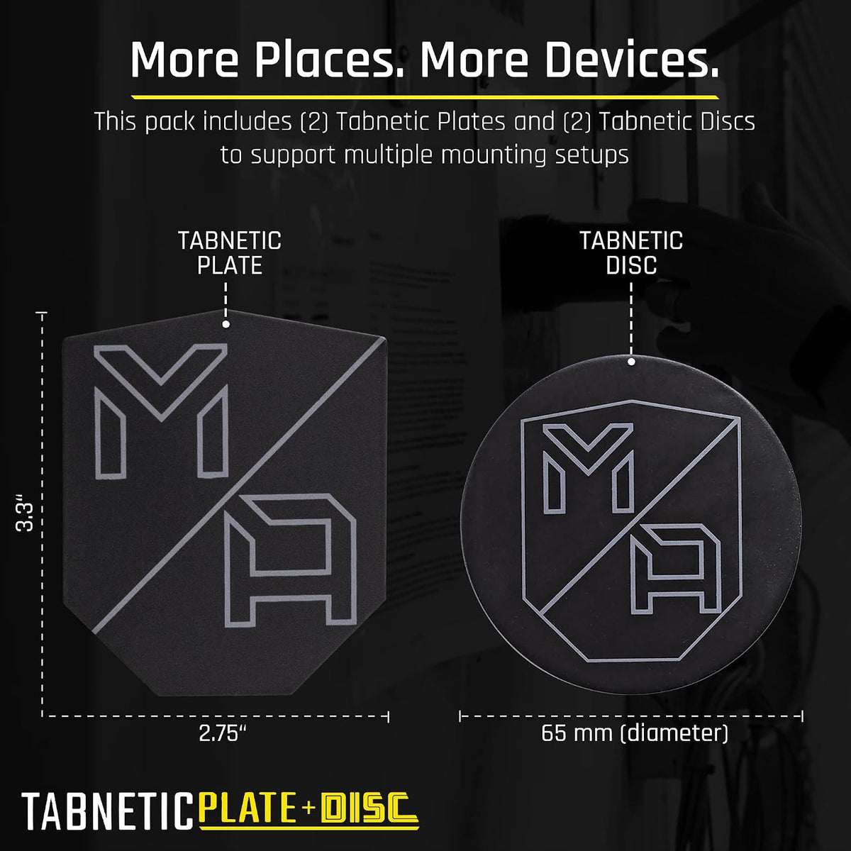 Mob Armor TabNetic Combo Pack - Magnetic Tablet Mounting Solution with Heavy Duty Metal Plate, Adjustable Mounting Disc and Strong 3M VHB Non-Marking Adhesive Magnet Stickers for Car Tablet Mount