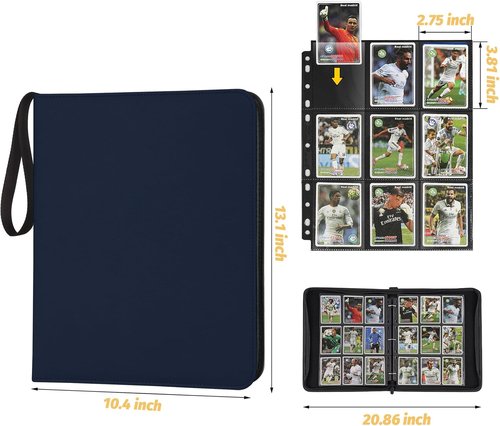 GERMUN 9 Pocket Card Binder - Premium Zip Trading Card Album for MTG, TCG & Sports Cards | Dark Blue, 720 Double-Sided Pockets