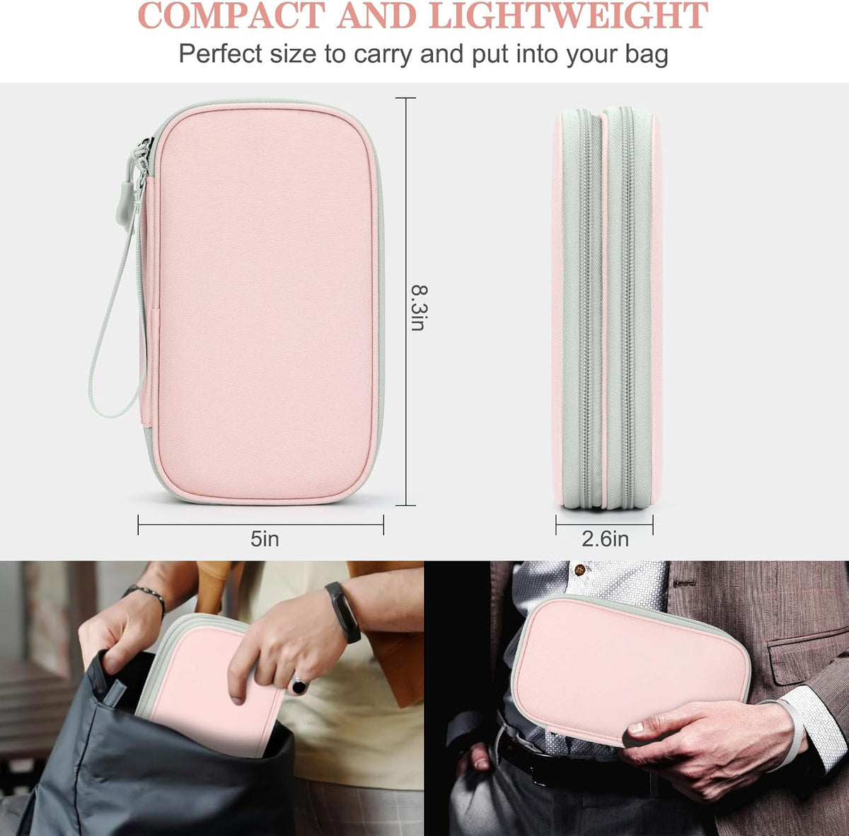 FYY Electronic Organizer, Travel Tech Pouch Bag, Medium, Light Pink