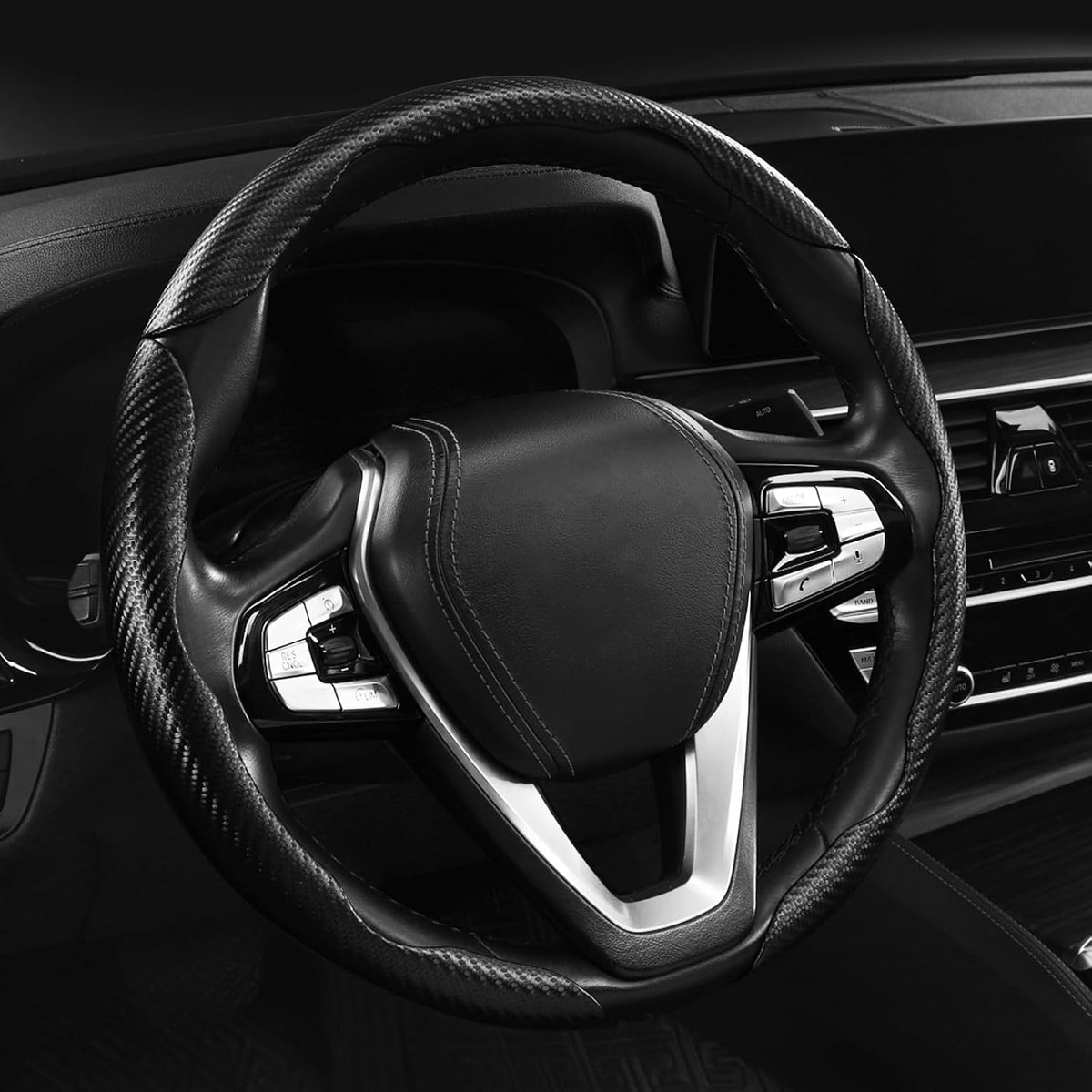 Carbon Fiber Steering Wheel Cover 3pcs Grip 15 inch Universal Black