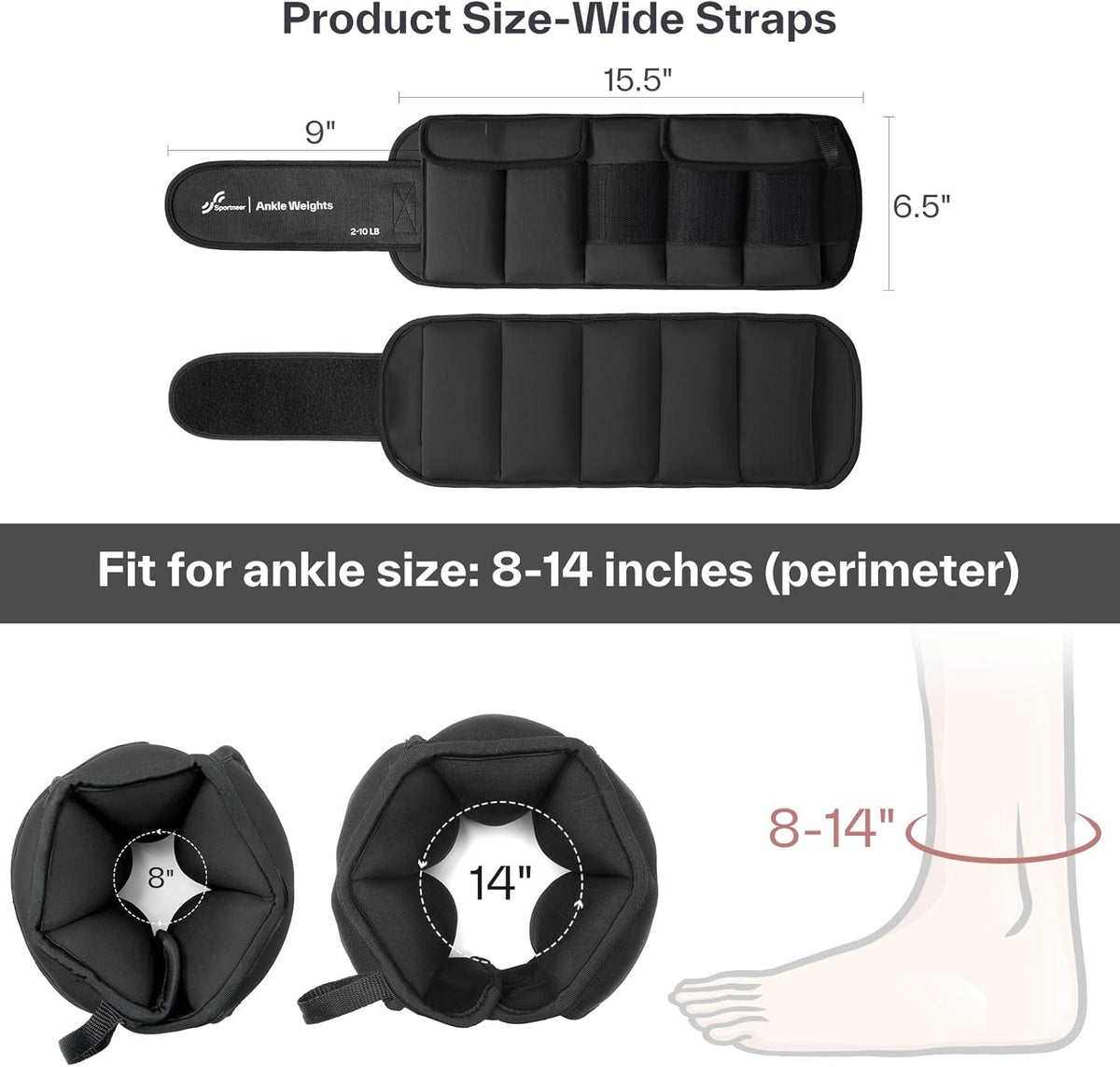 Sportneer Adjustable Ankle Weights - 20lbs/Pair for Yoga, Running, Gym & Physical Therapy