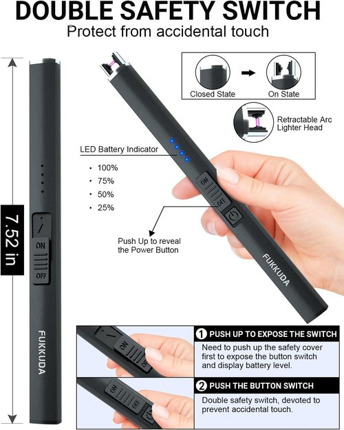 FUKKUDA Electric Arc Candle Lighter - USB Rechargeable, Windproof & Flameless | Obsidian Black for Romantic Evenings