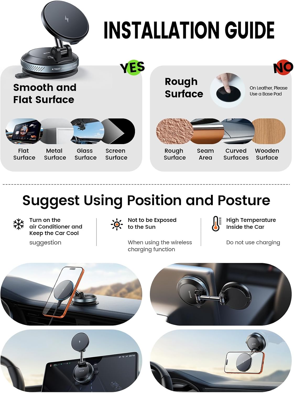 Lamicall 15W for MagSafe Car Mount Charger, 360° Wireless Car Phone Holder