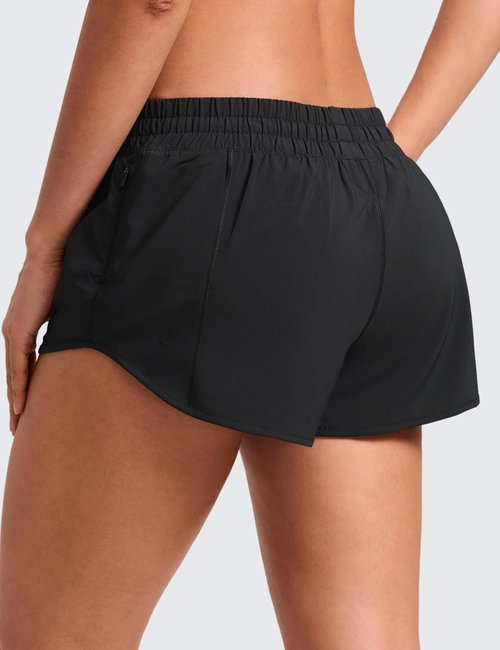 CRZ YOGA Low Waisted Running Shorts - Quick Dry Mesh Liner & Zipper Pocket for Women | 2.5" Athletic Fit