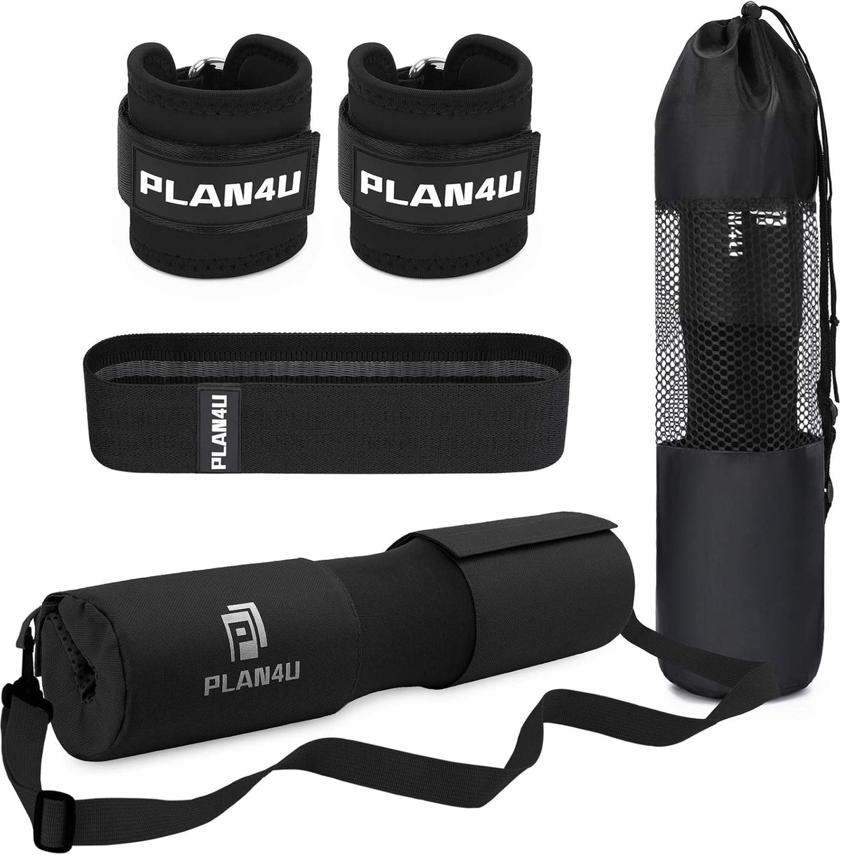 Plan4U Barbell Pad Set - Upgraded Foam Cushion for Squats & Hip Thrusts | Anti-Slip Support for Standard & Olympic Bars