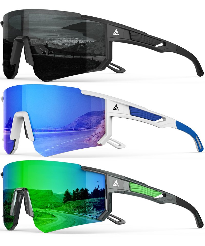 QALLY Polarized Sports Sunglasses for Men Women, UV400 Protection Mens Sunglasses Wrap Around Sun Glasses for Cycling Running