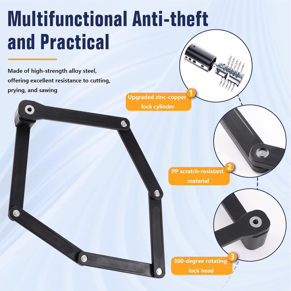 Skiennix Folding Bike Lock - Heavy-Duty Anti-Theft Alloy Steel with Mounting Bracket & 2 Keys (30 in)