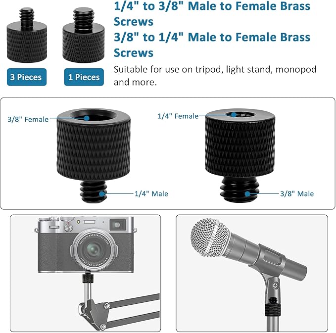 24 Pcs Camera Tripod Adapter, 1/4 to 3/8 Threaded Converter Camera Screw Mount