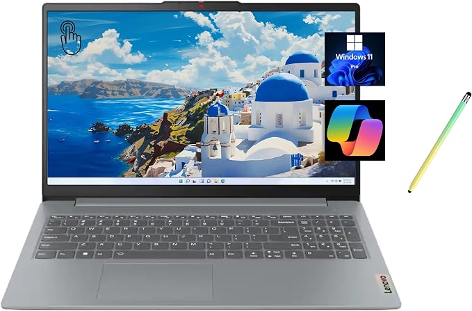Lenovo Ideapad Slim 3 15.6" FHD Touchscreen Laptop, AMD Ryzen 7 5825U, 16GB RAM, 512GB SSD, AMD Radeon, Windows 11 Pro, Arctic Grey with Stylus