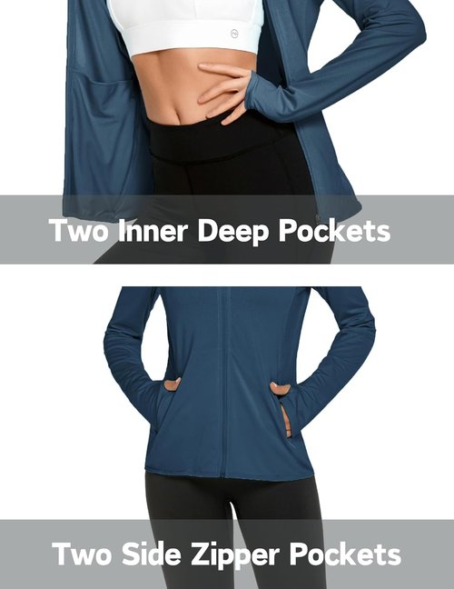 COOrun Women's Sun Protection Hoodie Jacket - UPF 50+ Long Sleeve Athletic Zip Jacket with Pockets