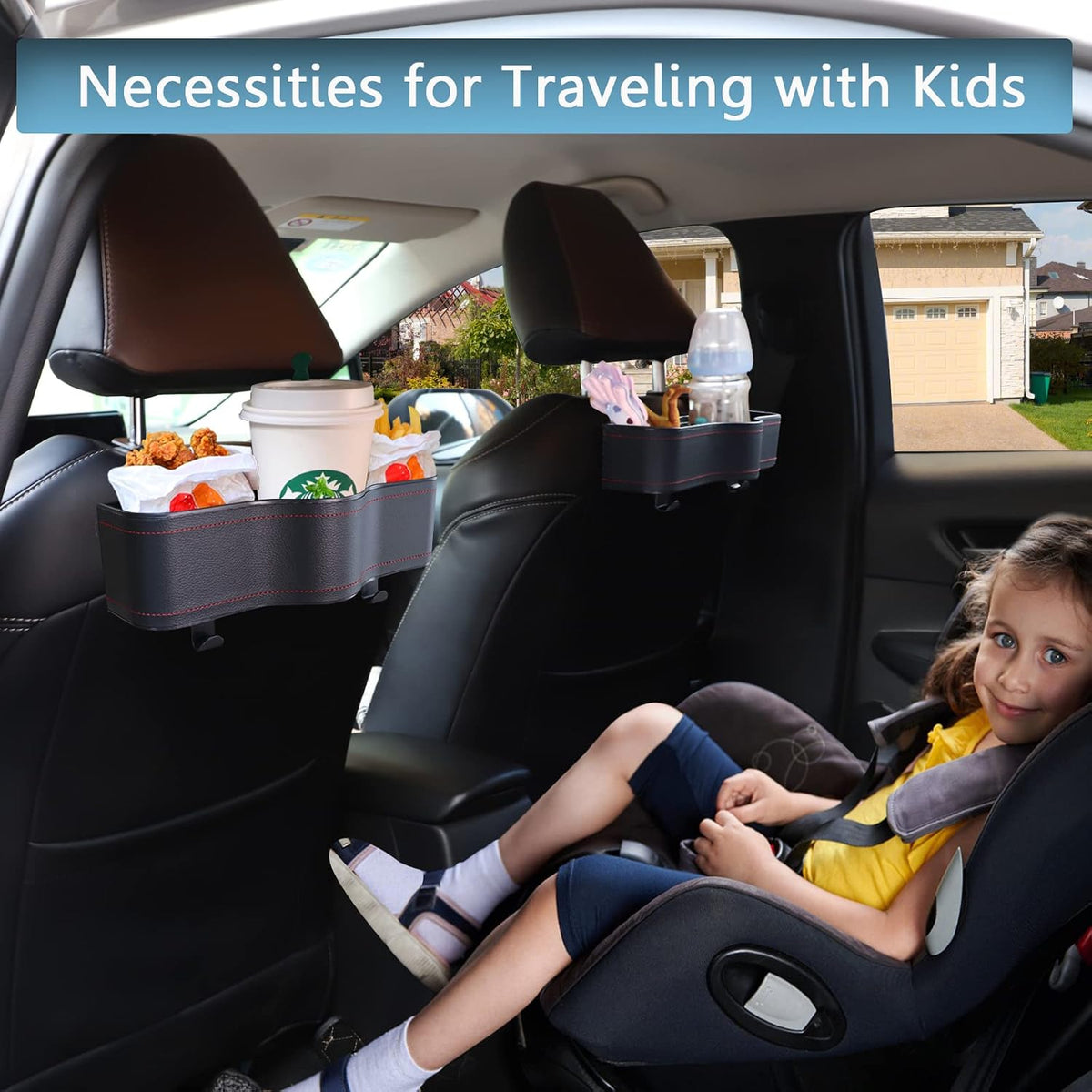 Backseat Car Organizer with Cup Holder &Headrest Hooks, Premium Leather-1PC