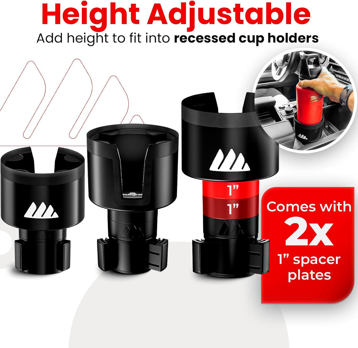 Integral Ultimate Car Cup Holder Expander with Adjustable Base - 2 Pack