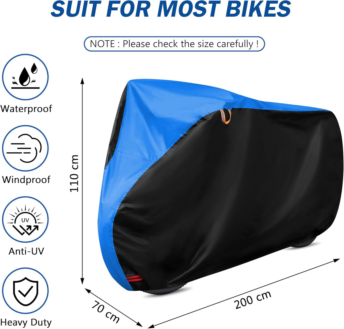 Skiennix Bike Cover - All Weather Waterproof Protection with Lock Hole | XL Size (Black & Blue, 79 x 27.5 x 44 Inches)