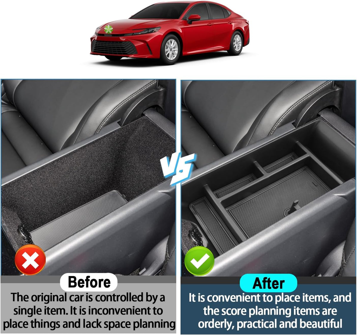 Ruiya 2026 Camry Center Console Organizer for 2026 Toyota Camry Accessories ABS Armrest Console Organizer Compatible with 2025 2026 Toyota Camry LE/SE/XLE/XSE/TRD
