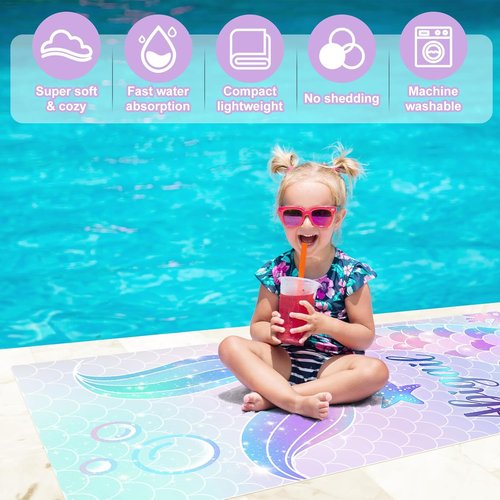 Hoomall Customized Mermaid Tail Beach Towel - Quick-Dry Microfiber Pool Towel for Kids | Perfect Personalized Gift