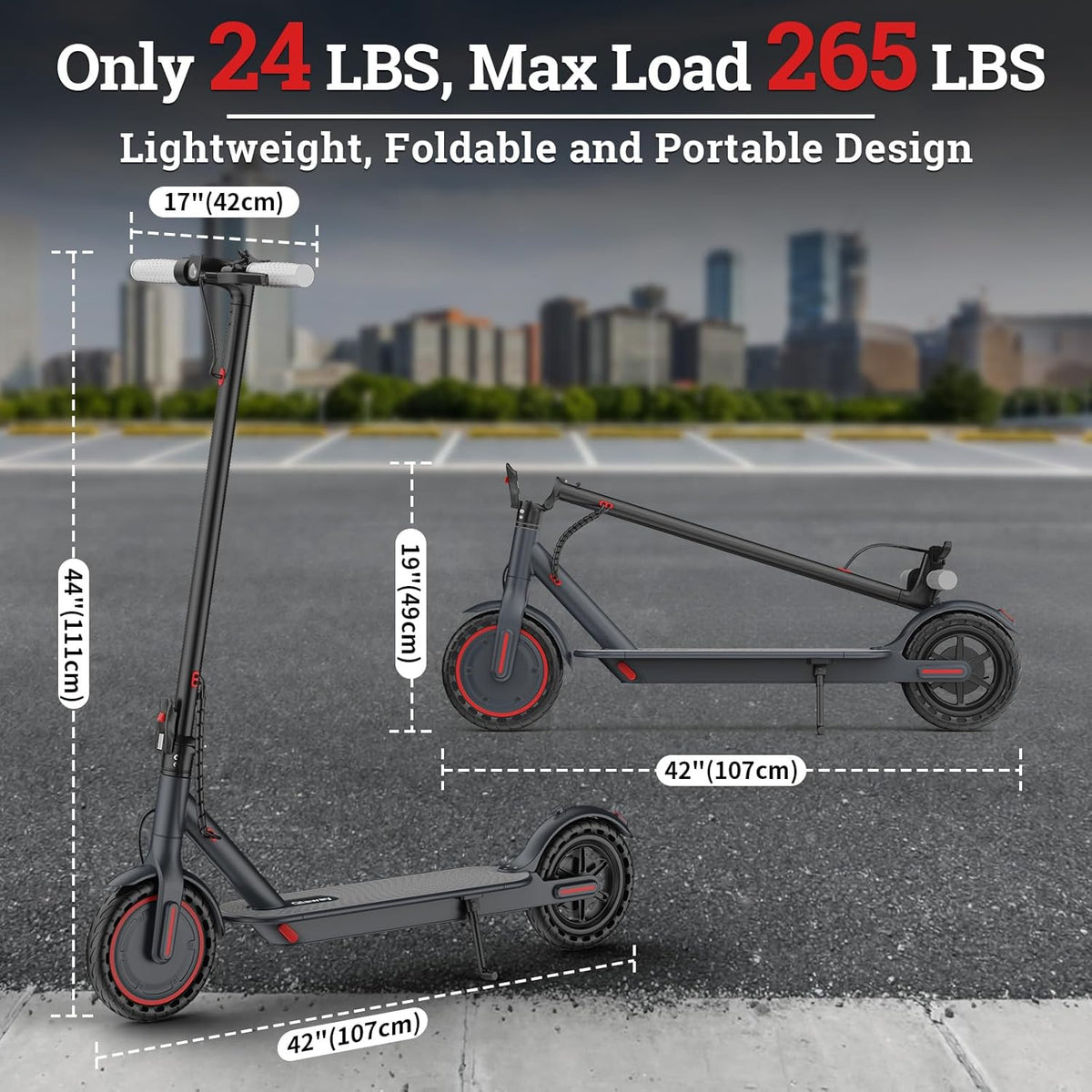 Qlaway Electric Scooter - Powerful 350W/500W Motor, 22-Mile Range, Foldable Design, Dual Braking System