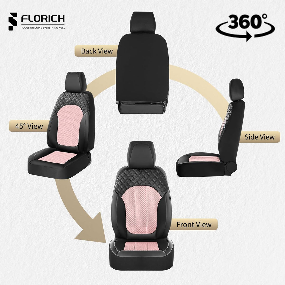 FLORICH Seat Covers Front Seats Pink Seat Cover 2 Pack Leather Mesh Automotive Car Seat Cover Breathable Durable Car Interior Cover Cushion Universal Fit for Most Car SUV Sedan Truck, Black&Pink