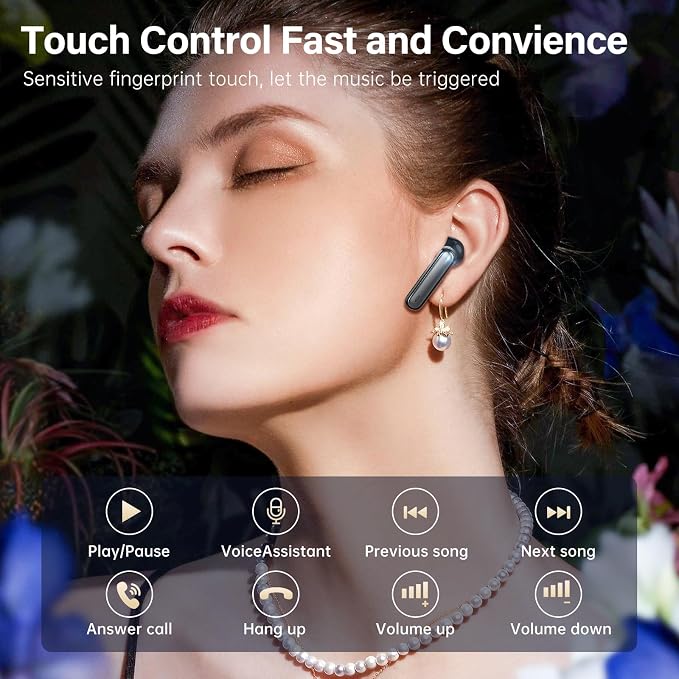 Wireless Earbuds, Bluetooth 5.3 Headphones HiFi Stereo 50H Playback LED Digital Display Ear Buds with ENC Noise Canceling Headset, IPX7 Waterproof Earphones for Gym/Running/Work(Black)