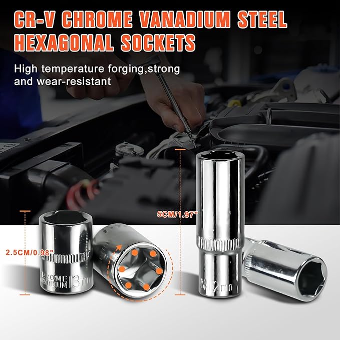 53 Pieces Socket Wrench Set Drive Socket Set with 1/4 Inch Ratcheting Wrench Plastic Toolbox Storage Case for Automotive Repair And Home Use