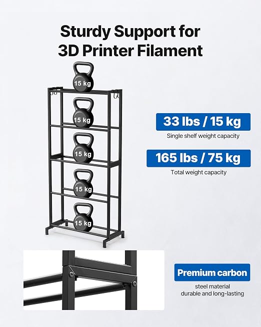VEVOR 3D Printer Filament Storage Rack, 5 Tier Heavy Duty Storage Shelves
