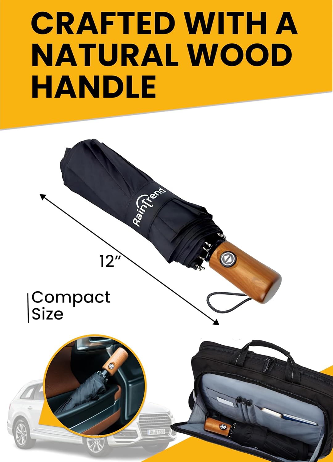 Raintrend Windproof Travel Umbrella - Automatic Open, +10% Bigger Canopy, Compact & Portable for Men & Women