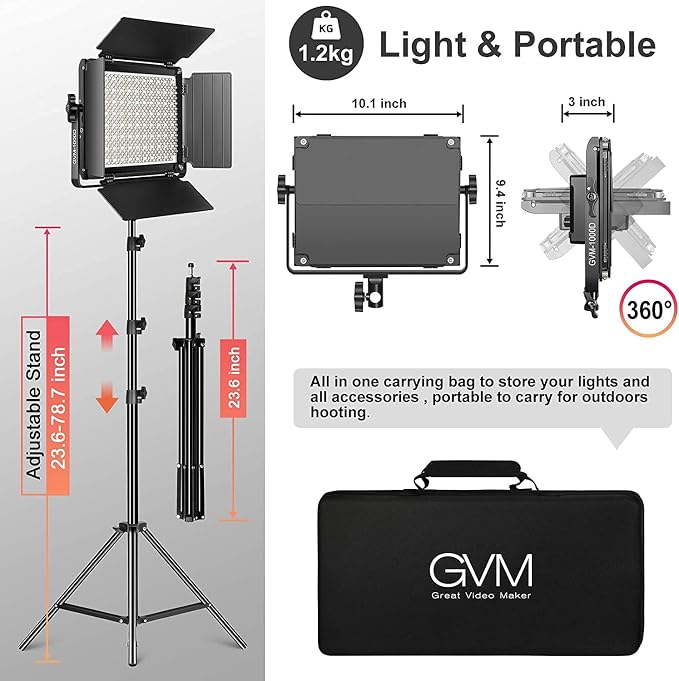 GVM RGB LED Video Light with Bluetooth Control, 360° Full Color 1000D PRO Video