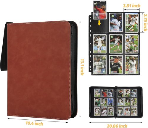 GERMUN 9 Pocket Card Binder - Premium Zip Trading Card Album for MTG, TCG & Sports Cards | 720 Double-Sided Pockets (Brown)