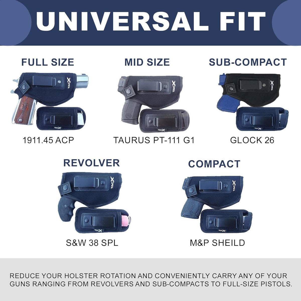 Universal IWB Holster - Concealed Carry Neoprene Bundle | Flexible & Breathable for S&W M&P Shield 9/40, 1911, XDS, Taurus, Glock