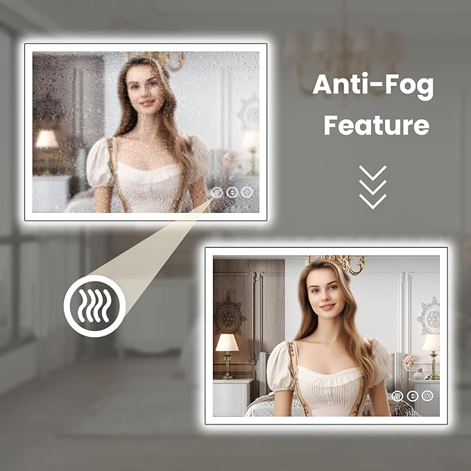 WTTY 40"X36" LED Bathroom Mirror with Black Frame, Bathroom Vanity Mirror with Lights for Wall, Front Light and Backlit, Anti-Fog, Dimmable, 3 Colors, Shatterproof, Memory, Horizontal/Vertical