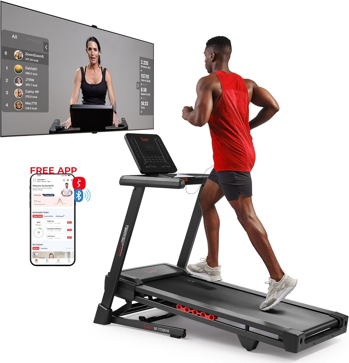 Sunny Health & Fitness Smart Treadmill - Heavy-Duty Auto Incline with 20" Running Deck & Free App Access