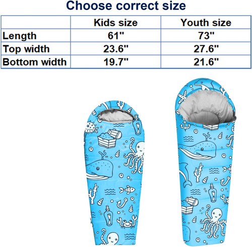 KidzAdventure Kids Sleeping Bag - Mummy Style, Lightweight, 4 Seasons, Includes Pillow Sleeve, Ideal for Camping & Sleepovers