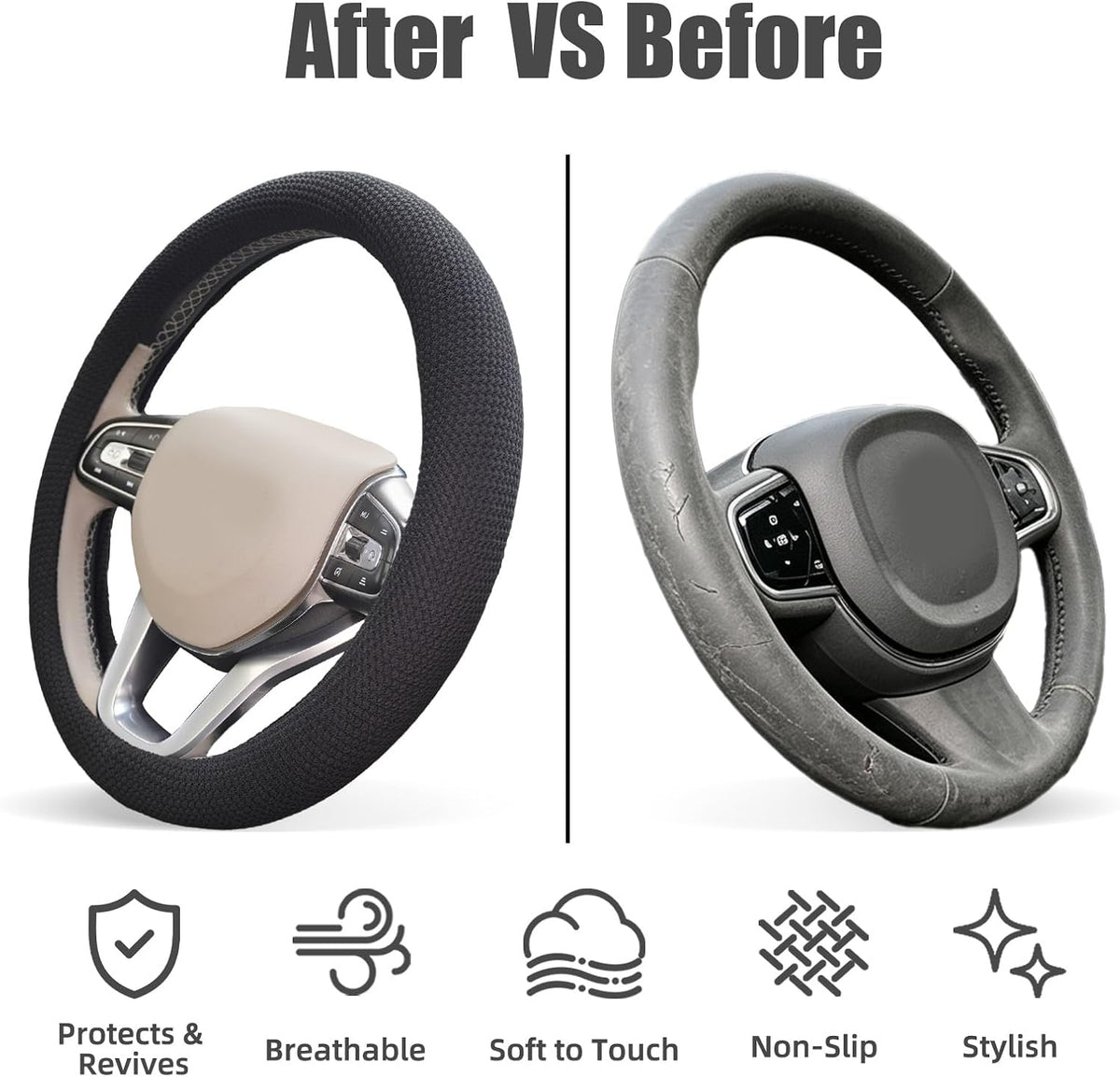 15“ Upgraded Black Steering Wheel Cover Men, Warm in Winter Cool in Summer