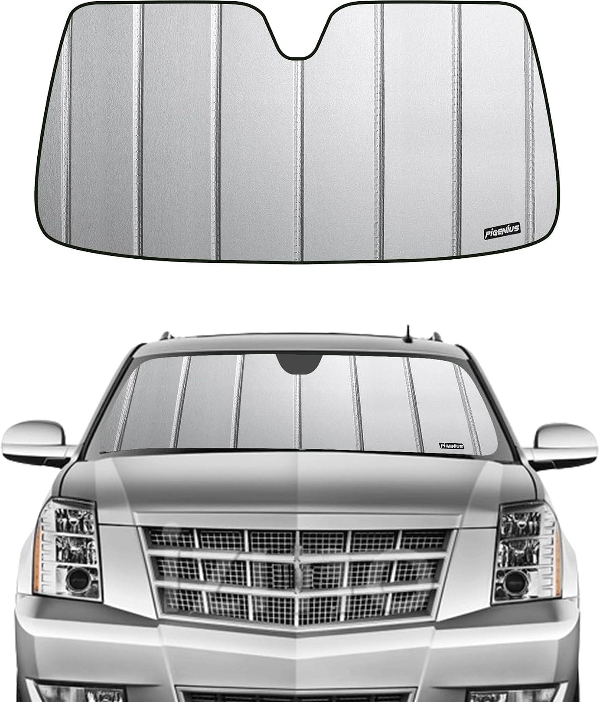Pigenius Windshield Sunshade for Chevy Avalanche 2007-2013 Tahoe Suburban GMC Yukon Cadillac Escalade 2007-2014, Reversible Silver/Black