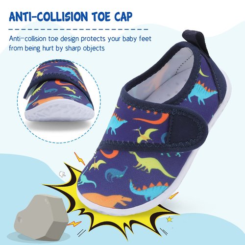 LeIsfIt Kids Water Shoes Toddler Girls Boys Swim Shoes Outdoor Quick-Dry Breathable Aqua Socks for Beach Pool Surf, Blue Dinosaur, 13 Little Kid