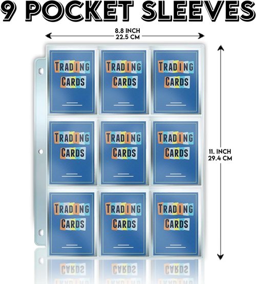 1800 Pockets Premium Trading Card Sleeves - Double-Sided 9-Pocket Protectors for TCG Storage | 100 Pages