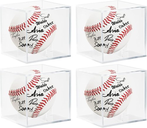 4 Pack Acrylic Baseball Display Case - UV Protected Holder for Autographed Sports Memorabilia