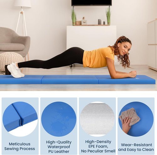 Fitvids Folding Exercise Mat - High-Density 2'x6'x2" Gymnastics Mat with Carrying Handles for Home Yoga & Pilates