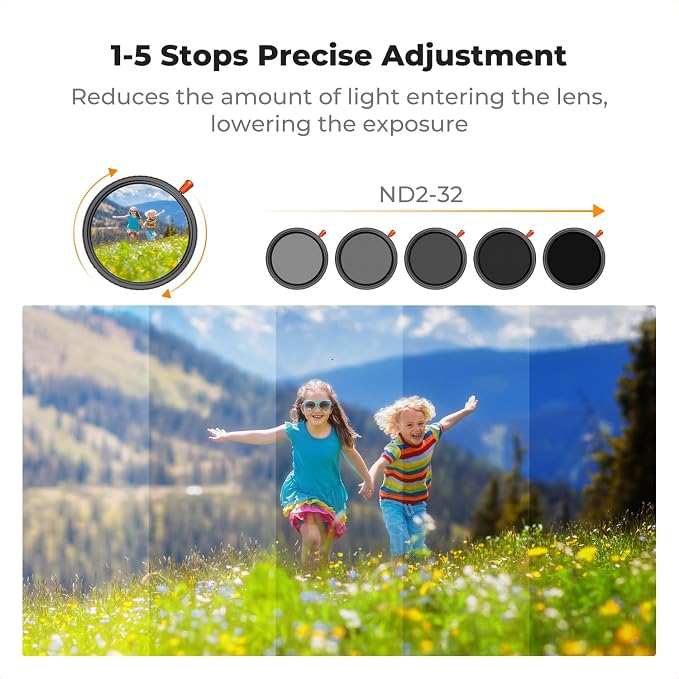 K&F CONCEPT 49mm Black Diffusion Mist Effect 1/4 & Variable ND2-32 & Circular