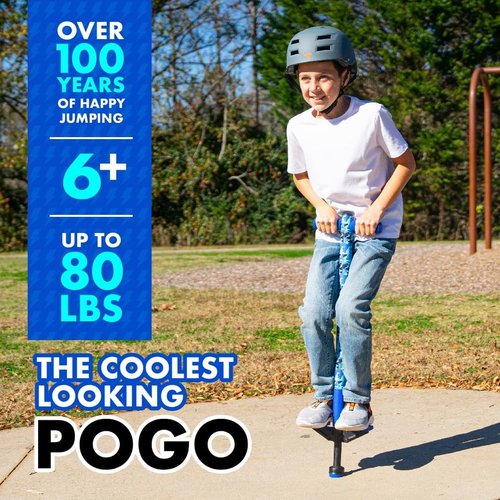 Flybar Pogo Stick for Kids - Easy Grip Foam Handles & Anti-Slip Foot Pegs | 40-80 lbs, Jolt Blue Camo