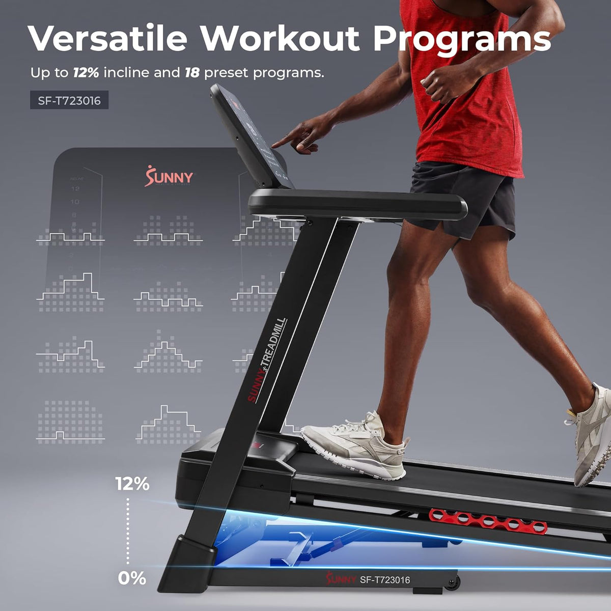 Sunny Health & Fitness Smart Treadmill - Heavy-Duty Auto Incline with 20" Running Deck & Free App Access