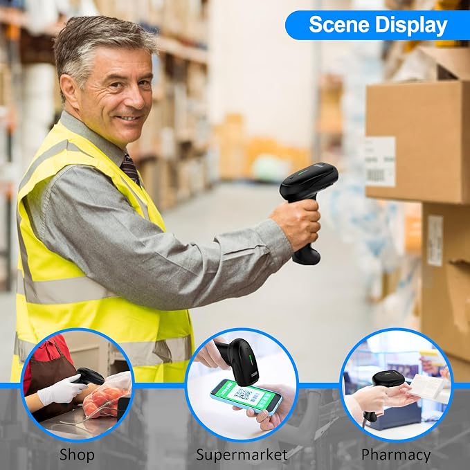 Symcode 2D Wireless Barcode Scanner, 1D QR Bar Code Reader Scanner Automatic
