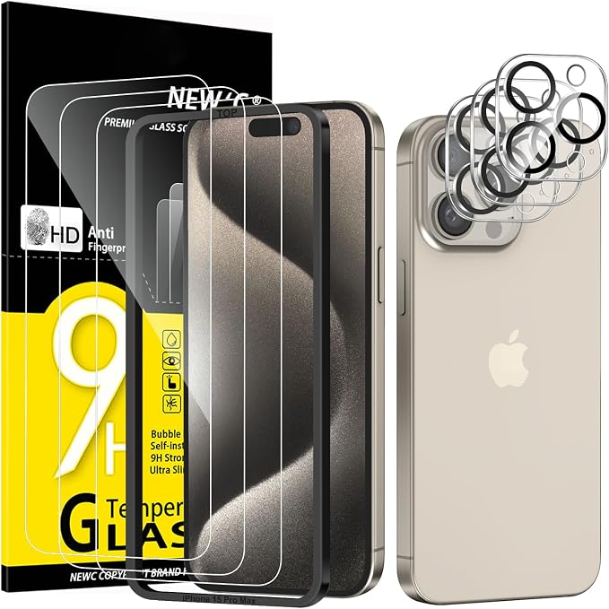 NEW'C 3x for iPhone 15 Pro Max Screen Protector+ 3x Camera Lens Protector