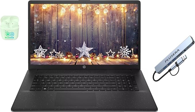 HP 17.3" Business & Home Laptop, 16GB RAM 256GB SSD, 10-Core Intel Core i5, Intel Xe Graphics, Copilot AI, Windows 11 Pro, Numeric Keypad, PLUSERA Earphones & 8-in-1 Hub Included, Jet Black
