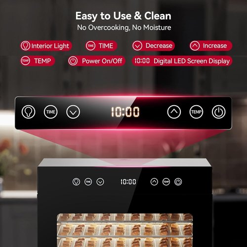 Food Dehydrator - 8 Stainless Steel Trays with Adjustable Timer & Temperature | 650W Quiet Fruit Dryer
