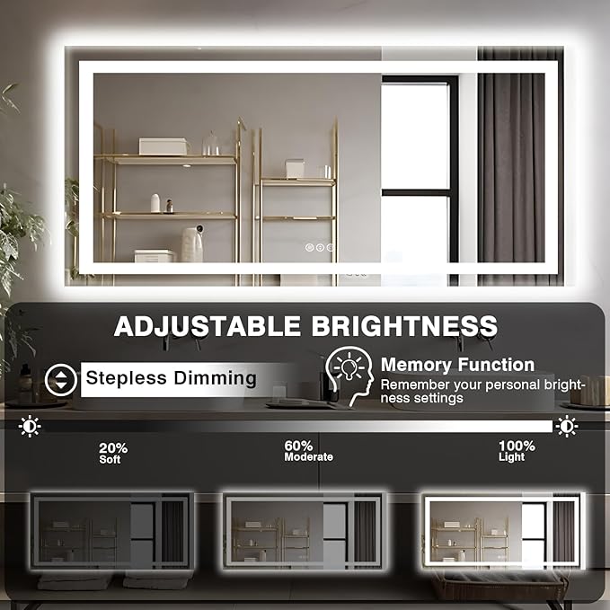 77"x36" Large LED Bathroom Mirror with Front Lit and Backlit, Anti-Fog Lighted Mirror for Wall, Stepless 3 Colors Dimmable Smart Vanity Mirror(Horizontal/Vertical)