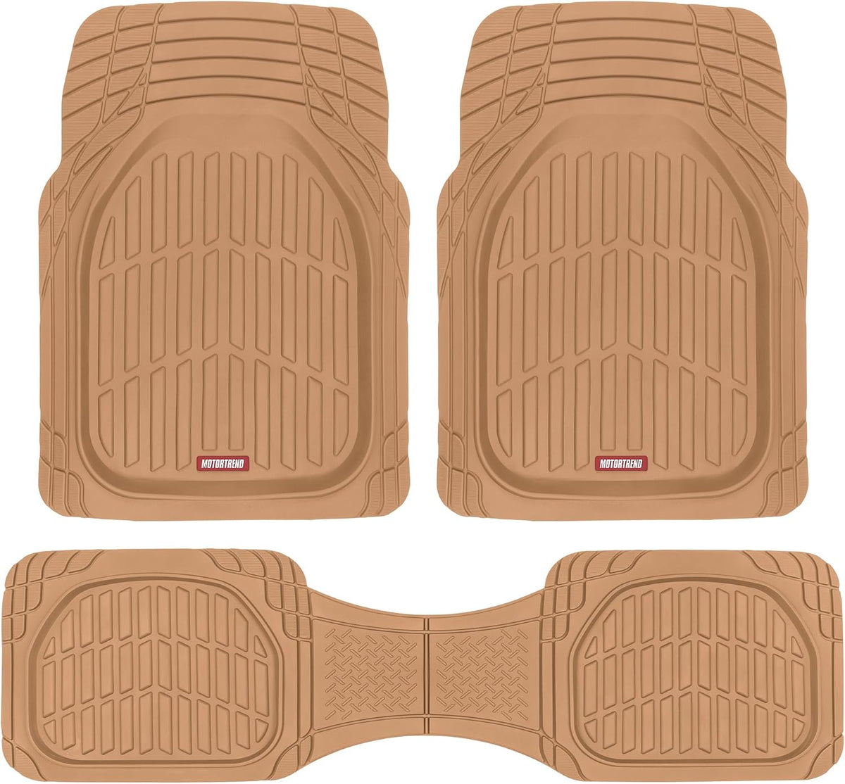 Motor Trend FlexTough Floor Mats for Cars, Beige Deep Dish All-Weather Mats, Waterproof Trim-To Fit Automotive Floor Mats for Cars Trucks SUV, Universal Floor Liner Car Accessories