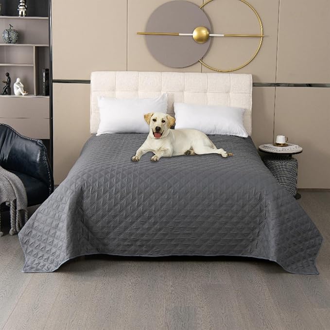 GIBZ Waterproof Dog Bed Cover Anti Slip Pet Furniture Protector Blanket Washable Thick Quilted Mat, Grey, 132x208cm