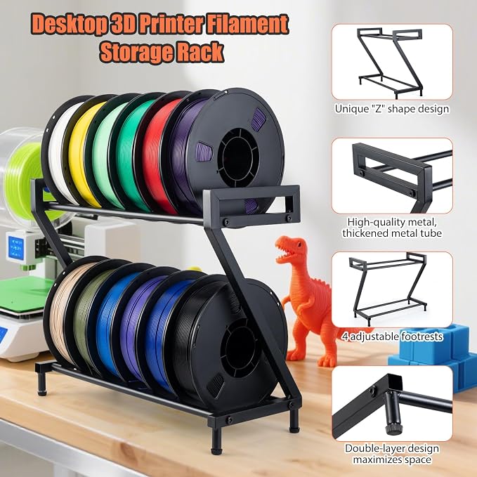 Z-shaped 2 Tiers 3D Printer Filament Storage Rack Desktop, 3D Printer Filament