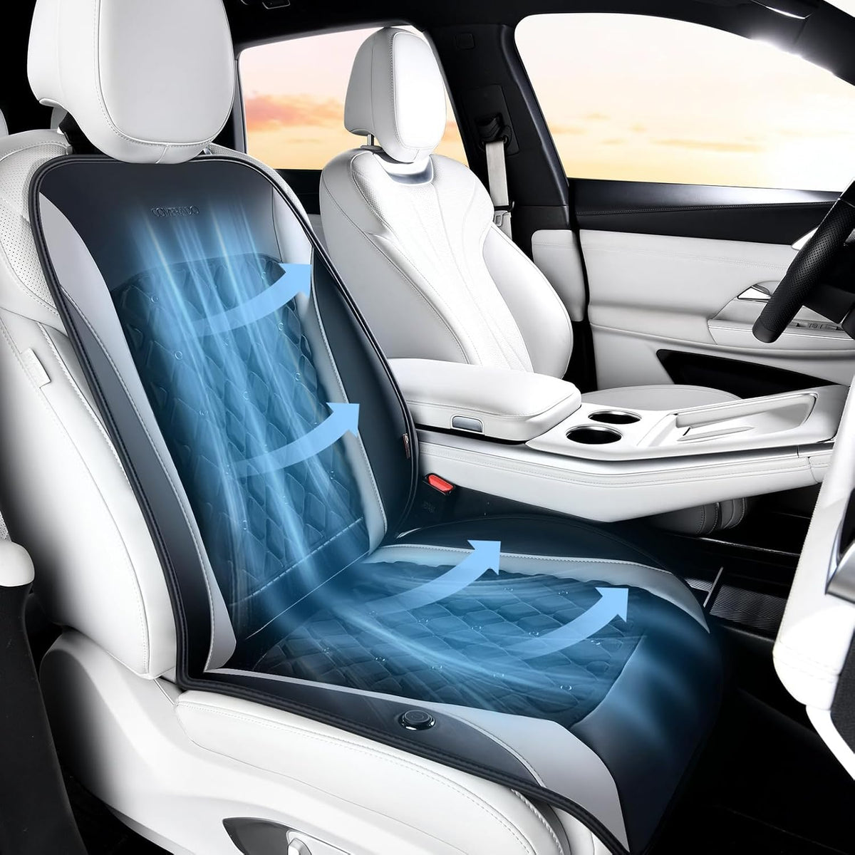 Coverado Upgraded Cooling Car Seat Cushion 8 Turbo Fans Ventilated Cooling Seat Cover 3 Adjustable Wind Speeds Long Lasting Coolness Summer Driving Universal Fit for Car SUV Truck Gray