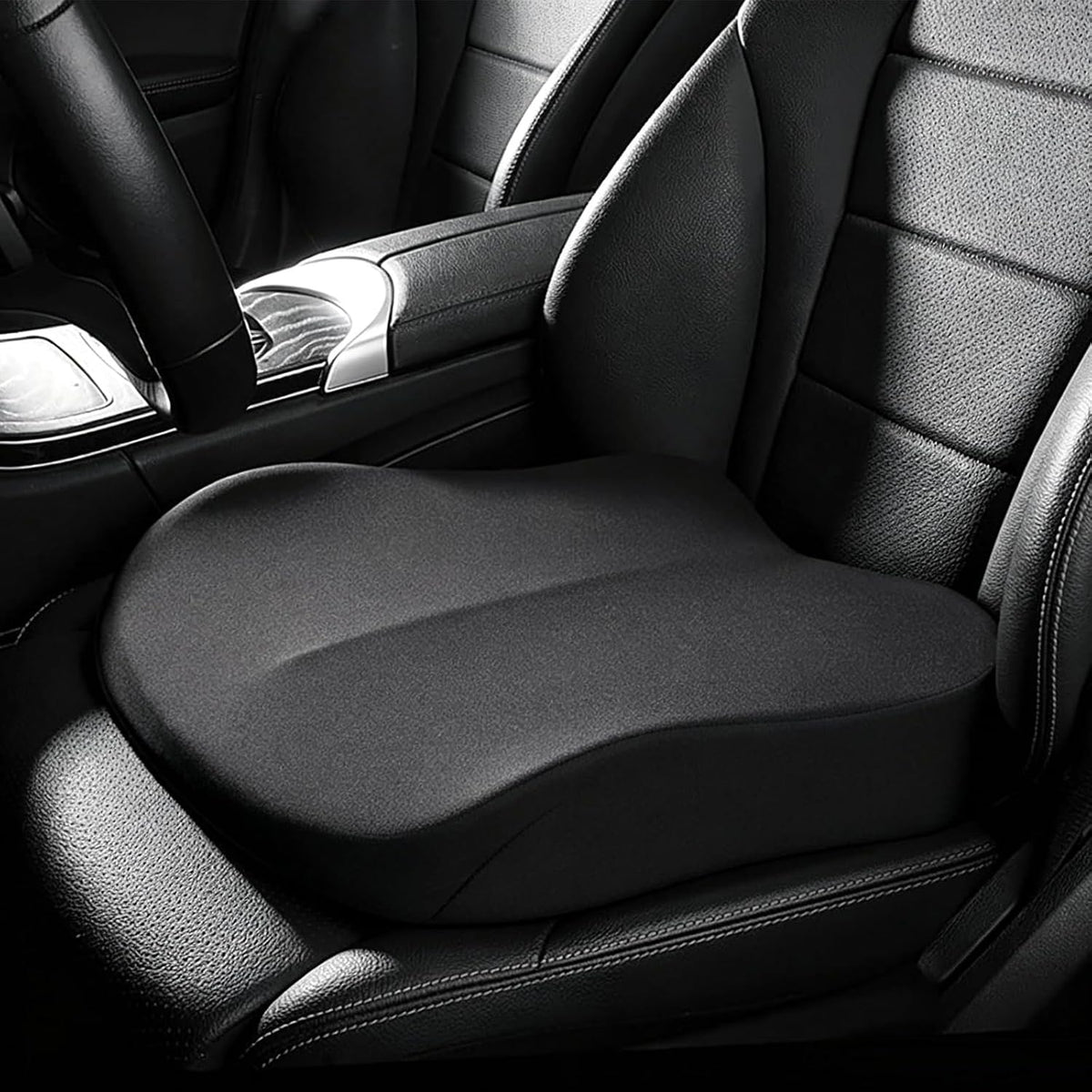 Adult Booster Seat Cushion for Car, Wedge Memory Foam Seat Cushion for Height & Long Driving, Boosts Height by 3.9 Inches, Travel Essentials for Car Trips, Black